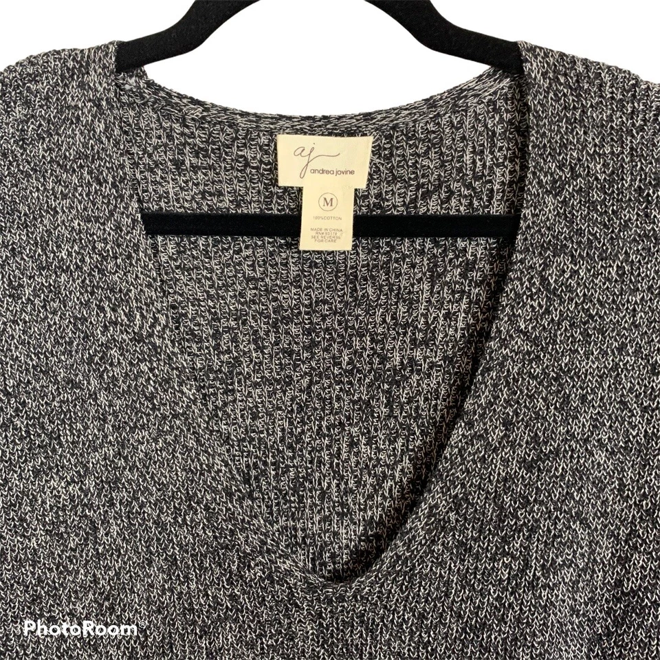 AJ Andrea Jovine Tunic Sweater Shirt Black White Women's size M Cotton - Изображение 3 из 4