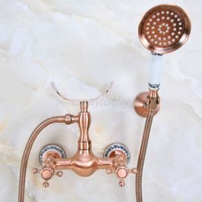 Red Copper Wall Mount Bath Shower Faucet Set Hand Held Shower Spray Mixer Tap