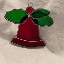 Vintage Bells  Holly Stained Glass Light Catcher Festive Window Christmas Decor