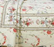 VICTORIAN ROSE 3pc Queen QUILT SET : COTTON COZY CHIC SHABBY COTTAGE VINTAGE