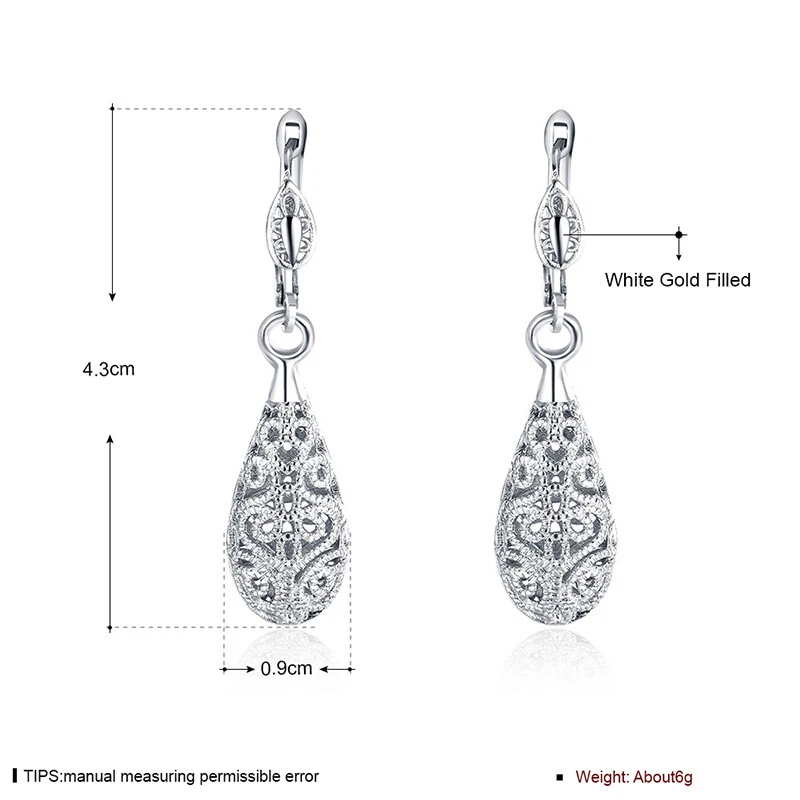18K White GOLD Filled Elegant Women Filigree Drop Earrings VINTAGE LOOK Stunning — 第 2/4 张图片