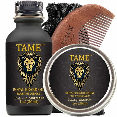 Hand Crafted Caveman  TAME Beard Oil Set KIT  with Balm FREE Comb