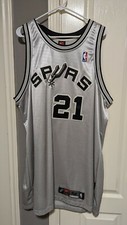 Adult XXL 52 TIM DUNCAN SAN ANTONIO SPURS Nike AUTHENTIC JERSEY SILVER Pro Clean