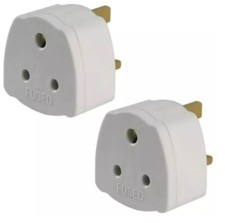 2 x  Round Pin 5 Amp to 13 Amp Square Pin Plug Socket Fused UK Adaptor