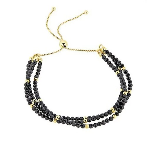HSN Bellezza Black Spinel Bronze 3-Row Beaded Adjustable Bracelet