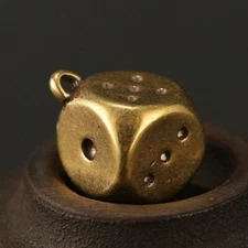 Solid Brass Dice Key Chain Pendant Club Tool Key Ring Miniature Hanging Craft