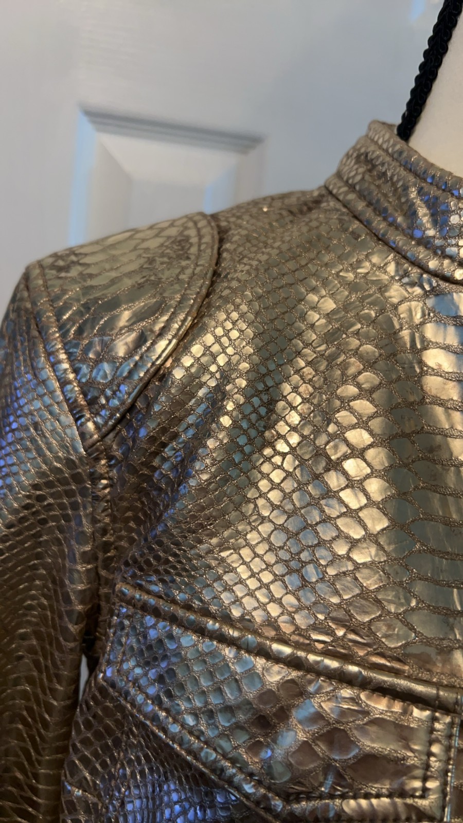 NWT Lauren Ralph Lauren Metallic Embossed Lambskin Moto Jacket Size 4 image 4