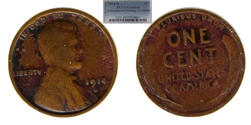 Wheat Cent 1914/D PCGS Genuine VG Details