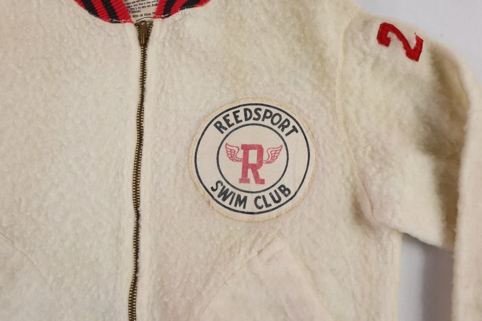 VTG 40s Champion Knitwear USA XS Zippered Nylon Sweatshirt Reedsport Swim Club - Image 2 of 4
