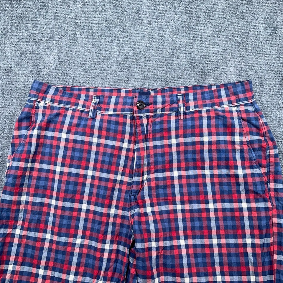 Gap Shorts Mens 36 Red White Blue Check Plaid Flat Front Chino Preppy Casual - Image 3 of 4