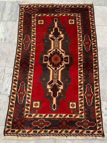 Vintage Afghan Rug Hand Knotted Tribal Baloch Wool Area Rug 3x5 ft Free Ship