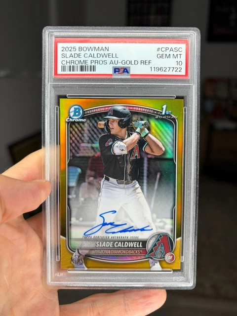 2025 Bowman Chrome Gold Refractor Auto /50 Slade Caldwell PSA 10 Gem Mint