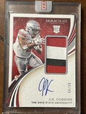 2020 Panini Immaculate Collection Collegiate JK Dobbins On Card Auto Patch 44/49