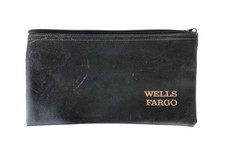 Vintage Wells Fargo Black Vinyl Zippered Bank Cash Deposit Bag 6 x 11"