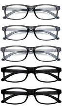 5 Pack Reading Glasses Blue Light Blocking,Reading Three Grey two Black 1.0 x
