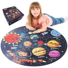 TALGIC Puzzles for Kids Ages 4-6 with Solar System Planets, 70 Piece Round La...