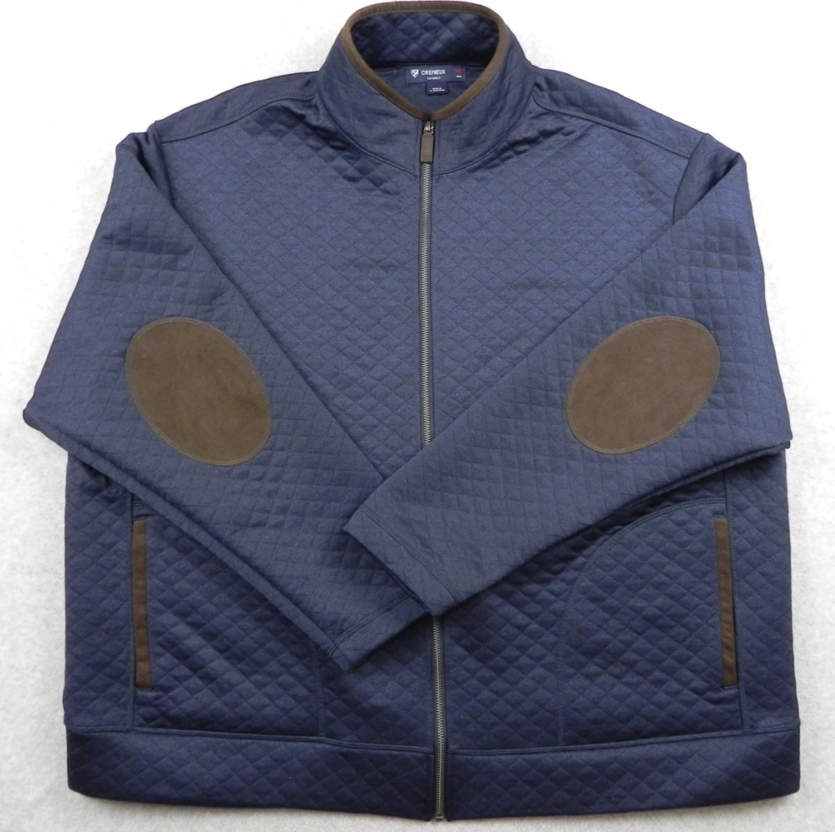 Cremieux Classics Jacket Mens 3XB Big Full-Zip Quilted Mock Neck Elbow Patch
