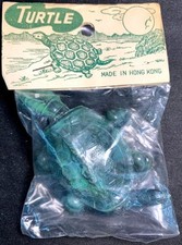 Vintage 1960s Marbleized Plastic Turtle Toy Hong Kong NOS In Original Bag