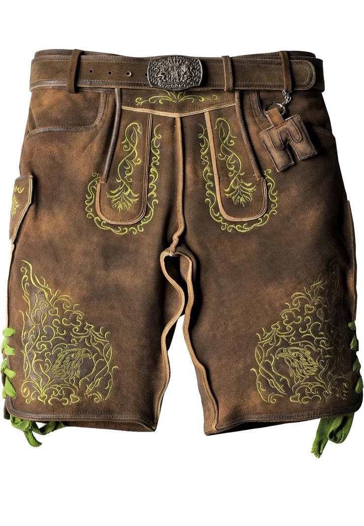 Pantaloni bavaresi bavaresi da uomo, in pelle, stile bavarese, stile Oktoberfest, con cintura marrone 52