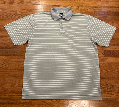 FootJoy Performance Golf Polo Shirt Mens XL Gray White Striped No Logos Stretch