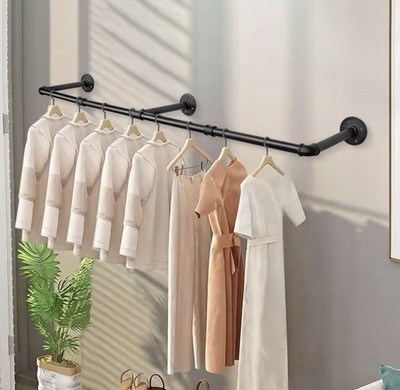 Industrial Pipe Clothes Rack, Heavy Duty Detachable Iron Garment Rack Wall Mo...