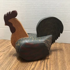 Country Sampler Folk Art Rooster Wooden Carved Color Stained Primitive Decor