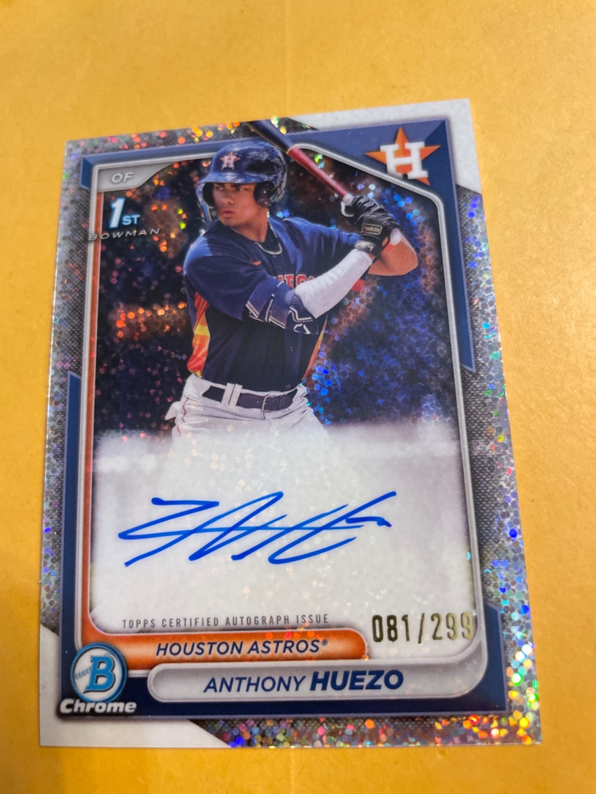 2024 Bowman Anthony Huezo 1st Chrome Auto Speckle /299 #CPA-AHU ASTROS