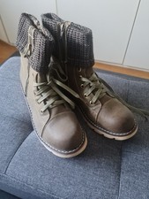 Damen Stiefel Boots Stieletten mit Strickbund Reißverschluss khaki Gr.40 NEU