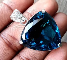 92.20 Ct+ Natural London Blue Topaz Gemstone 925 Sterling Silver Pendant Jewelry