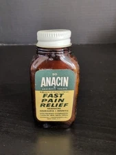 Vintage 1950s 1960s ANACIN 50 Whitehall Pharmaceutical Glass Bottle Empty