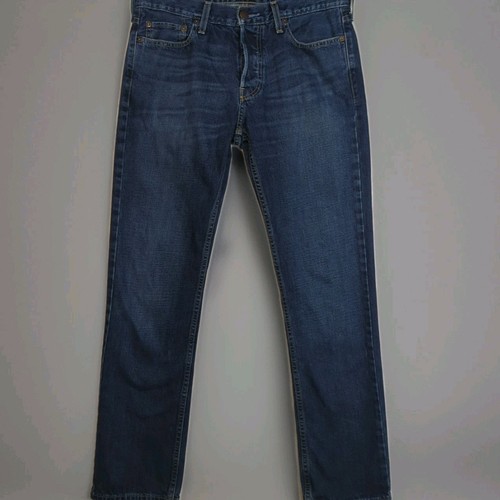 Hollister Jeans Men's 32x32 Blue Slim Straight Distressed Denim Y2K ButtonFly