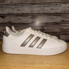 adidas Women's Grand Court White Platinum Metallic Tennis Shoes GW9215 Size 8.5