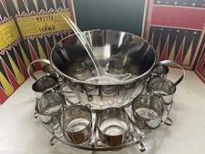 Vitreon Queen's Lusterware Punch Bowl Set Mercury Fade Silver Ombre NOT THORPE!