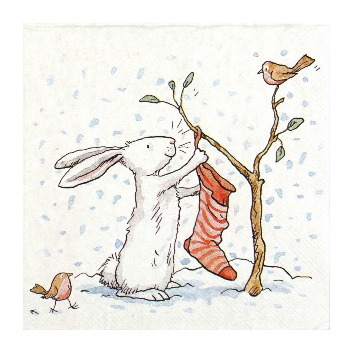 Anita Jeram Charming Snow Rabbit Paper Napkins Christmas Lunch Party Serviettes