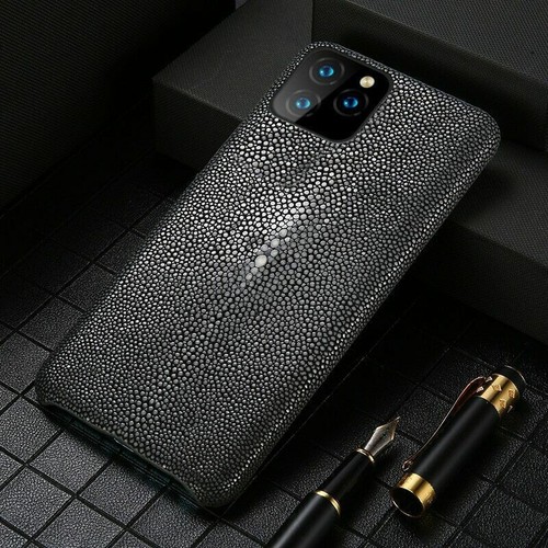 Pearl Fish Skin Back Cover fr iPhone 15 16 Pro Max Case Genuine Stingray Leather - Picture 3 of 34