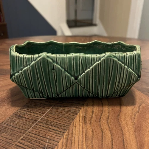 Vintage McCoy Diamond Rectangle Green Pot Planter Mid Century