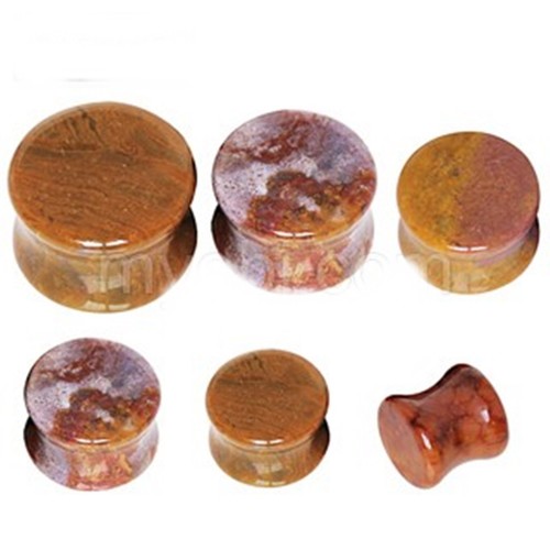 PAIR-Stone Jasper Natural Ocean Saddle Flare Ear Plugs 06mm/2 Gauge - Picture 2 of 4