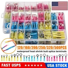 320/500pcs Heat Shrink Butt Wire Connectors Waterproof Crimp Splice Terminal Kit