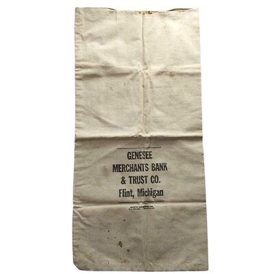 Genesee Merchants Trust Co. Flint Michigan MI Canvas Bank Bag 14''x28''