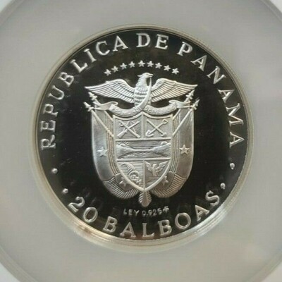 1976 PANAMA SILVER 20 BALBOAS SIMON BOLIVAR NGC PF 67 ULTRA CAMEO