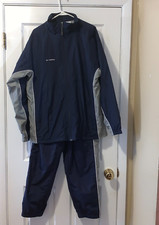 VINTAGE REEBOK MENS LARGE TRACK SUIT BLUE GRAY STRIPPED JACKET