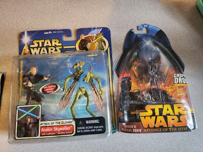 LOT OF 2 Star Wars Hasbro Figures New Chopper Droid Anakin Skywalker LIGHTSABERS