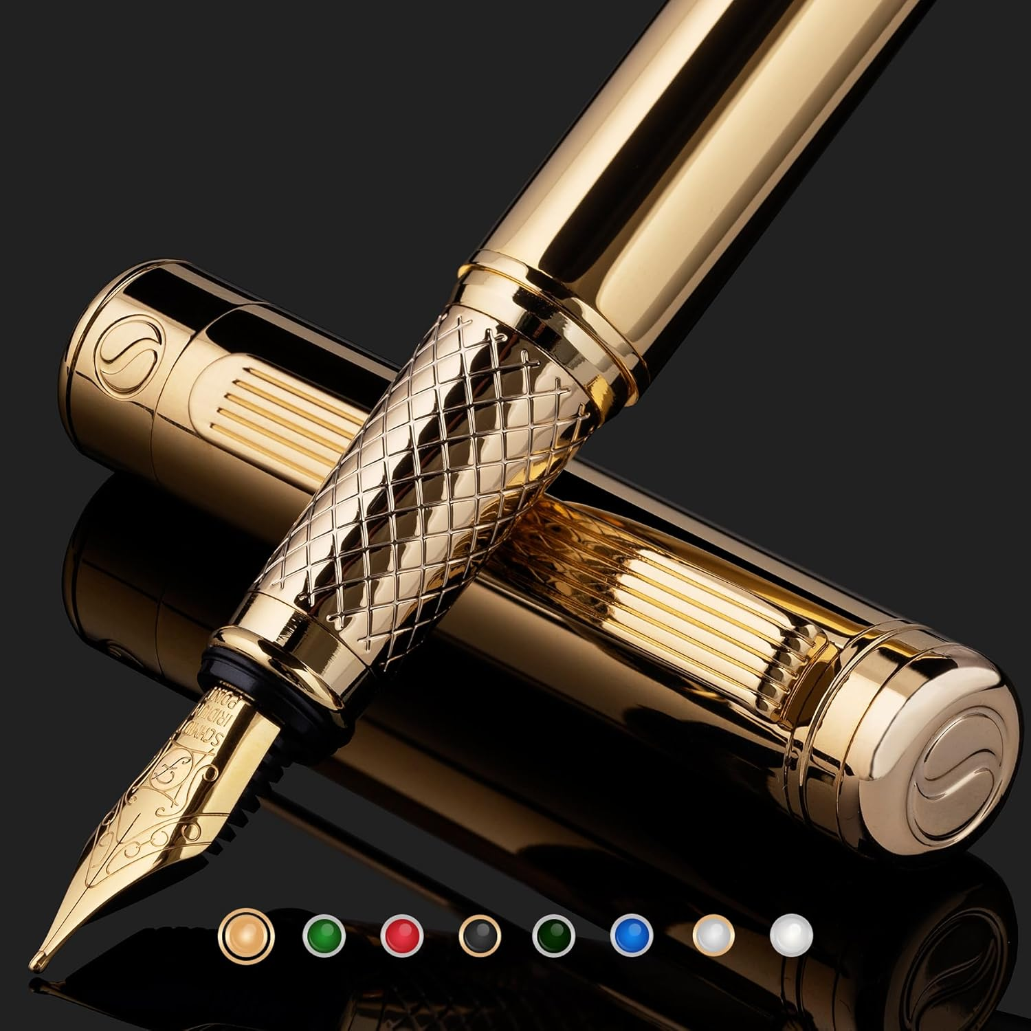Luxury Fountain Pen - Stunning Gold Pen, 24K Gold Finish, Schmidt 18K Gilded Nib