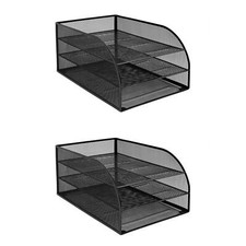 OSCO Black Wiremesh Triple Letter Tray | 2 Pack | Document Storage | A4 Filing |