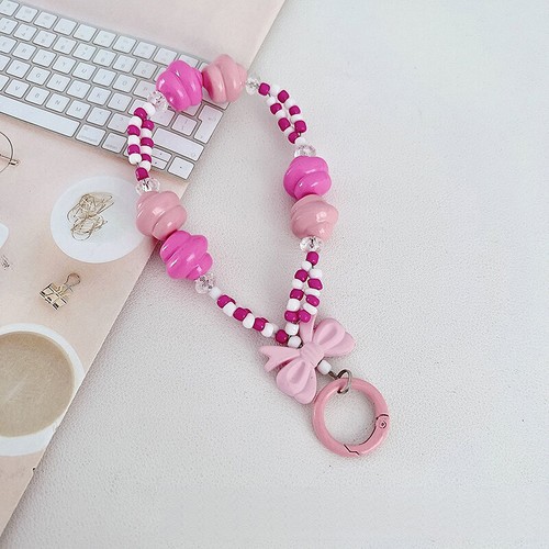Ins Wind Sweet Pink Crystal Bow Pearl Phone Chain Phone Lanyard Trendy Pendant - 第 10/14 張圖片