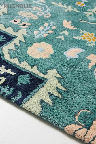 Hand Tufted Woolen Rug ANTHRO MARIBELLE TURQUOISE SILK Carpet for Living Room - Picture 6 of 6