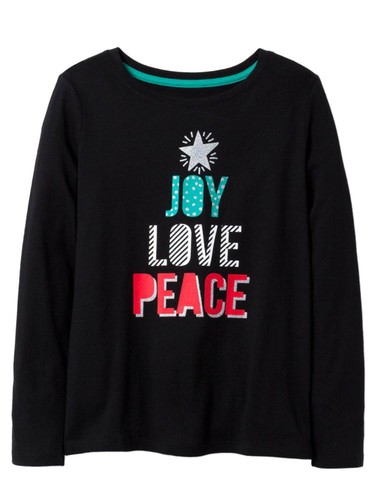 Girls Black Joy Love Peace Holiday Shirt Long Sleeve Christmas T-Shirt - 第 1/1 張圖片