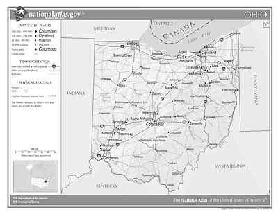 Ohio State Reference (Black&White) Laminated Wall Map | eBay