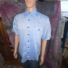 1970s JC Penney mens blue Short Sleeve button down shirt tab collar L