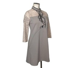 Unbranded X Small Chic A-Line Dress 3/4 Lace Sleeves Mock Neck Ruffle Back Zip